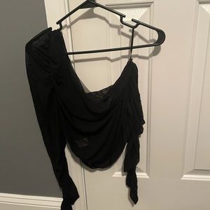 Single shoulder mesh top